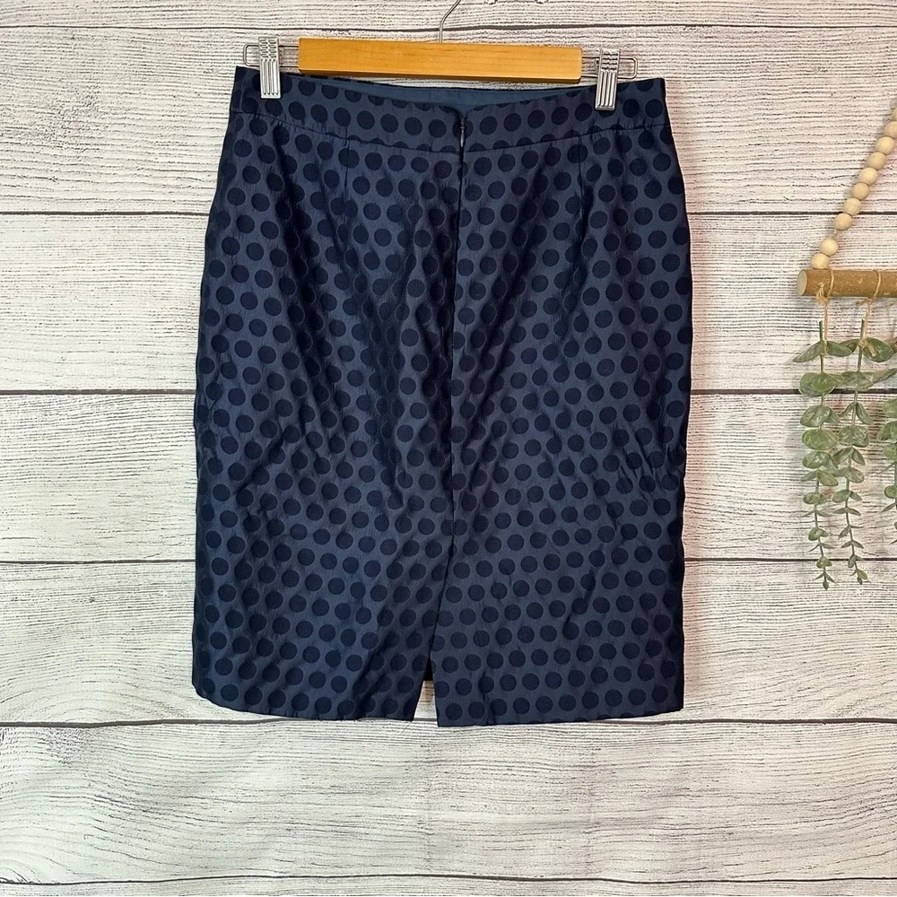 J. Crew Navy Blue Polka Dot Sheen Pencil Skirt Size 4 Business Dressy